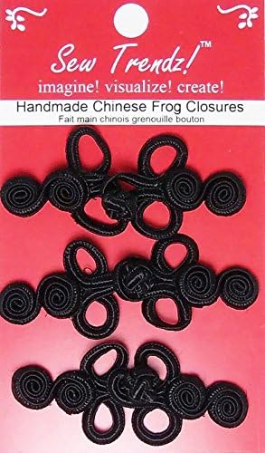 Chinese Frogs Button Closures Hook & Eye Fastener - Sewing Quilting Renaissance Dance Hawaiian Bridal Costumes Outfit Drapery Home Decor- Black - Swirly 2 Loop Frogs- 3 Pair/pk - #FG09
