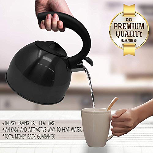 Whistling Stovetop Tea Kettle- Stainless Steel Tea Kettle With Mirrored look- Tea Pot Serves up to 15 Cups- Cool Grip Ergonomic Handle- Rust Resistant 3 Liter Stovetop Kettle- by Millennium (Black) - Thumbnail 5