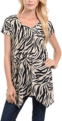 Shamaim Womens Short Sleeve V-Neck Flattering Comfy Tunic Loose Fit Flowy Top Print #5 Large