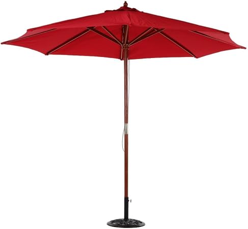 Amazon Com Ikayaa 10ft Wooden Market Umbrella Outdoor Table Umbrella With 8 Hard Wood Ribs Red Garden Outdoor