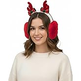 Gilbins Winter Warm Furry Ear Warmer Foldable Reindeer Plush Earmuffs Christmas Earmuffs for Women Men Kids