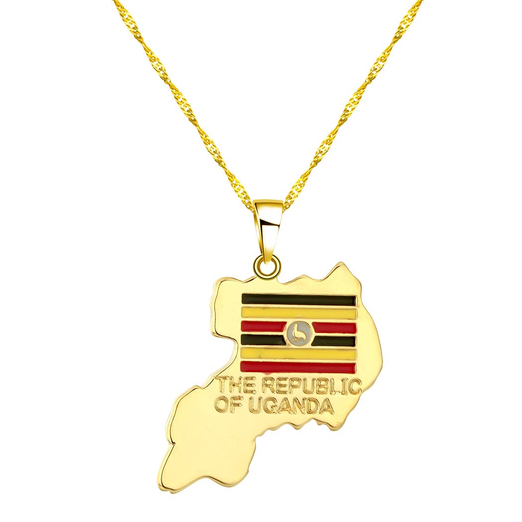 Uganda Map Pendant Gold Color Women/Men Fashion Jewelry Uganda Flag Clock Pendant Necklace