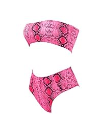 MOSHENGQI traje de baño para dama, 2 piezas, parte superior de bikini de cintura alta, parte inferior de corte alto