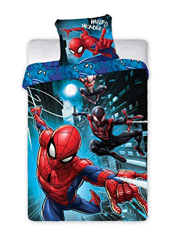 Marvel Spiderman Kids Reversible Double Faced Super Soft 100% Cotton Duvet Cover and Pillow Cover Bed Set