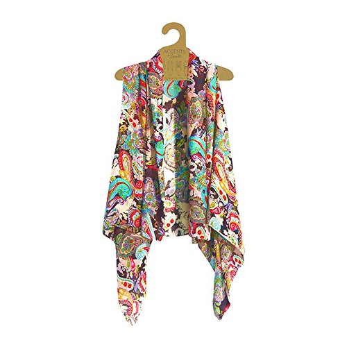 Accents by Lavello Sheer Designer Vest, Black/White Paisley Print