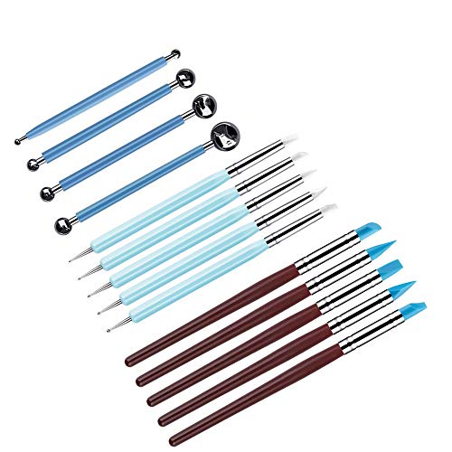 Clay Sculpting Tools Set 14 Pcs,Sageme 10 Pcs Modeling Clay Rubber Brushes Silicone Sculpting and 4 Pcs Polymer Clay Balls Tools Double Ended Dotting Tool Kit (14 Pcs Kit)