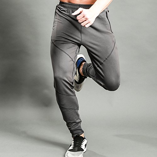 Gerlobal Mens Joggers Pants Active Casual Gym Workout Running Sweatpants With Zipper Pockets Dark Grey,Medium