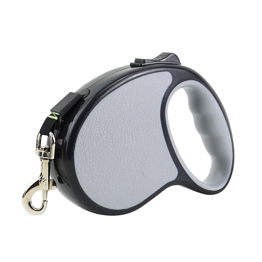 Retractable Dog Lead - 5m Dog Lead, No-Tangle Dog Leash with Anti-Twist Lock Clip, Quick Brake Button and Anti-Slip Handle, for Small and Medium Dogs Up to 15kg/33lbs (Grey)