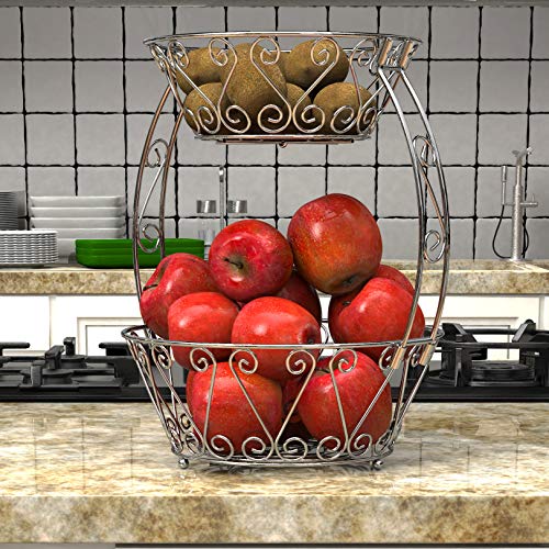 3 2+Tier+Countertop+Basket+Storage+Chrome