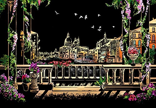 XiaoXT Scratch Art Paper Rainbow Painting Sketch Pad DIY Night View Scratchboard for Adults and Kids - 2 Packs, 16 X 11.2 Inches (Windmill in Holland+Venice)