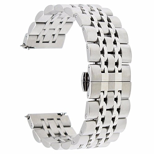 Samsung Gear S3 Frontier/ Classic Watch Band 22mm Stainless Steel Butterfly Buckle Strap for Samsung Gear 2 R380 R381 R382, Pebble Time, Moto 360 2 46mm, Asus ZenWatch 1 2 Men (Silver)