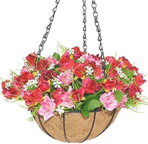 IBEUTES 7.8 inch Artificial Hanging Flower Artificial Rose Vine Silk Flower Garland Hanging Baskets Plants Home Outdoor Wedding Arch Garden Wall Decor Indoor Outdoor 20cm