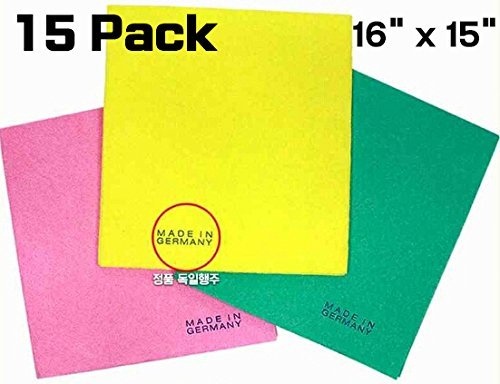 [15 packs]German Universal Household Color Dish cloths (3 Colors, 15p,
400 mm x 380 mm Wide Sized), Machine Washable Super Absorbent, Drying
Eco-Friendly Non-woven Fabric Kitchen Cleaning Cloth