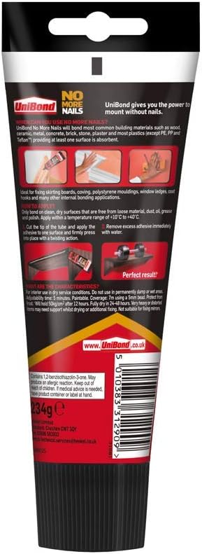 Unibond No More Nails Original Heavy Duty Mounting Adhesive Strong Glue For Wood Ceramic Metal More White Instant Grab Adhesive 1 X 234 G Tube Amazon Com