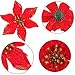 SATINIOR 20 Packs Christmas Faux Flowers Glitter Poinsettia Christmas Tree Ornament DIY Holiday Floral Arrangements (Red)