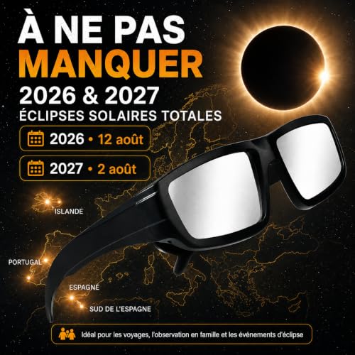 Keyaluo Lot de 3/6 Lunette eclipse solaire,EN ISO 12312-2:2015(E) et CE Certifiees,Approuve AAS 2026,robustes en plastique pour l’observation directe du soleil