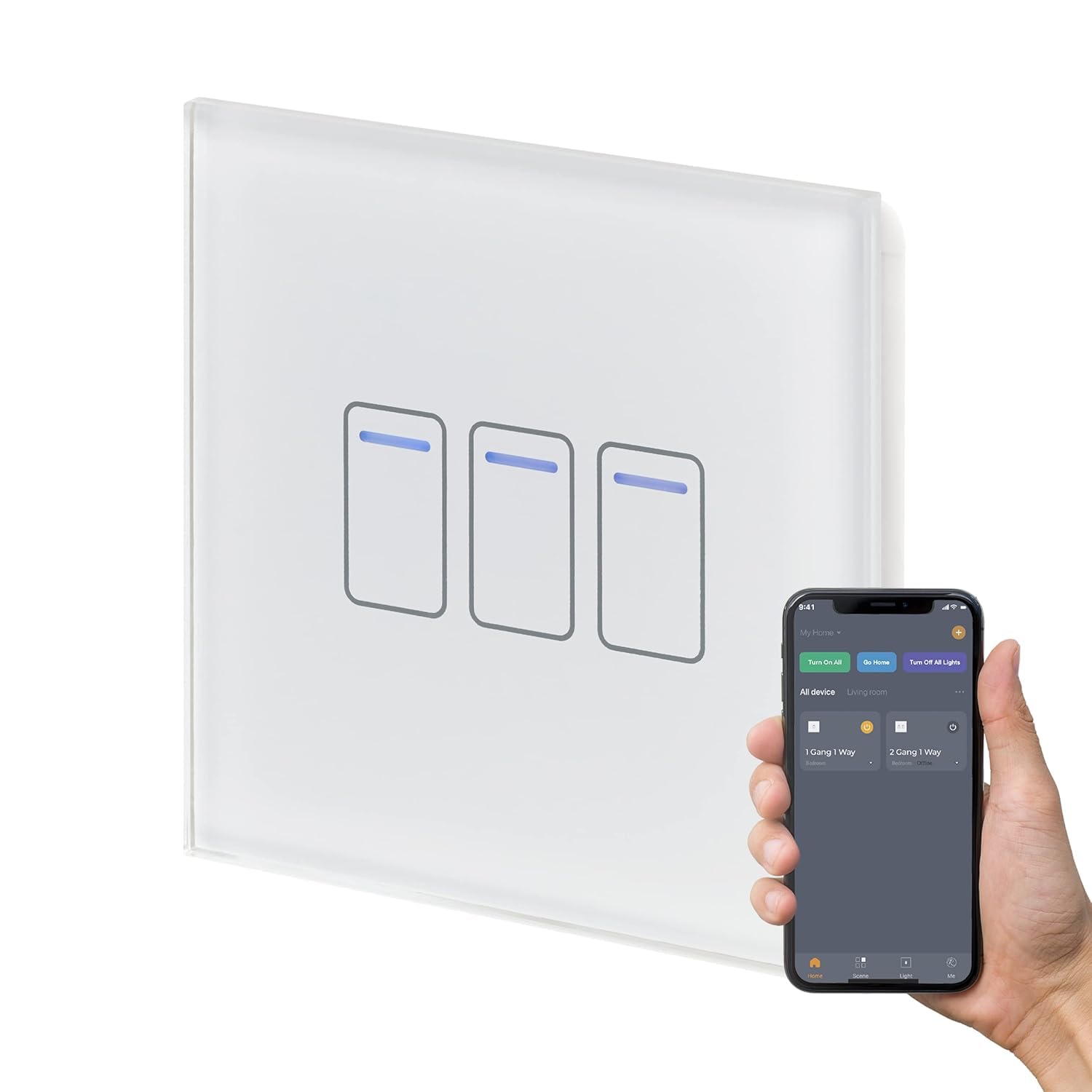 Retrotouch Crystal+ Touch WiFi Switch | 3 Gang Smart Light Switches | Multi Control | Remote Control | App Compatible With Alexa & Smart Life | White Glass Finish | LED Indicator