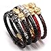 Meangel Braided Leather Bracelet for Men Stainless Steel Twin Skull Bangle Magnetic-Clasp 8.2 Inch