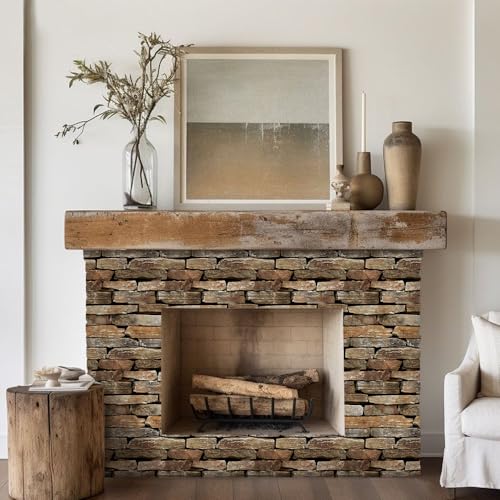 Commomy 10pcs Faux Stone 3D Wall Panels - 11.8" x 11.8"Self Adhesive Wall Tiles Lightweight Thin PVC Brick Stone Wallpaper for Interior Kitchen,Bedroom,Living Room,Fireplace