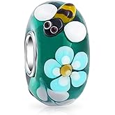 Bling Jewelry Mixed Garden Insect Ladybug Butterfly Bumble Bee Flower Lamp Work Murano Glass .925 Sterling Silver Core Spacer Bead Fits European Charm Bracelet For Women
