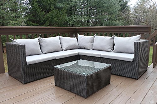 Oliver Smith Large 4 Pc Modern Rattan Wiker Sectional Sofa Set Outdoor Patio Furniture Fully Assembled
