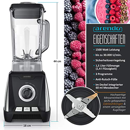 Arendo - Standmixer Smoothie Maker 1500 Watt, Hochleistungsmixer 30.000 U/min, Mixbehälter 1,5 Liter aus Tritan BPA-frei… – Bild 3