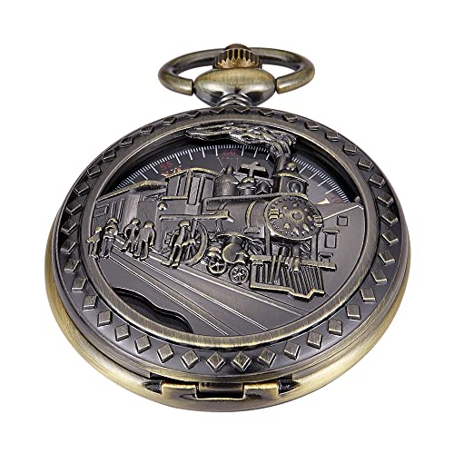 Whodoit Antique Mechanical Pocket Watch for Men，Irregular Octagon Skeleton Pocket Watch, Roman Numeral Dial with Chain + Box