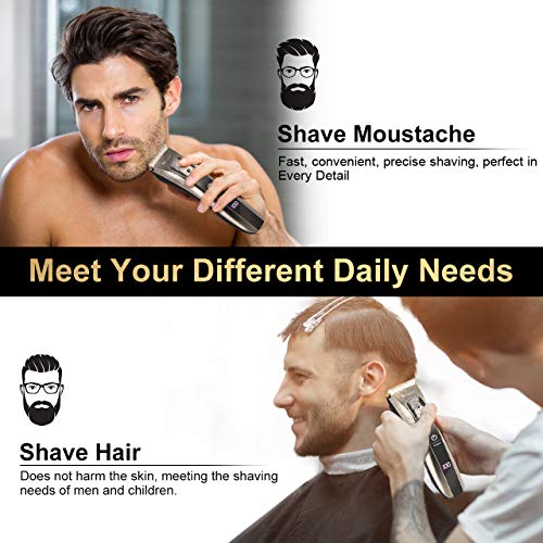 Aiemok Cortapelos Profesional, Ultra silenciosa Recortadora de Barba y Pelo, Recargable Máquina Cortar Pelo Cuchilla Titanio Cortapelos Hombre con 4 Ajustes de Longitud, Pantalla LCD, Traje Familiar