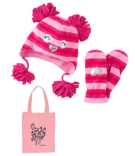 Jumping Beans Big Girl's Owl Fleece Hat, Mittens, and Tote Gift Set (Medium 10-12, Pink)