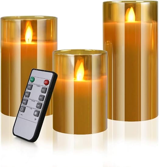 Lot de 3 Bougies LED en Verre,Bougie Flamme Vacillante,sans Fumée,Minuteur et Lot de 3 Bougies LED en Verre,Bougie Flamme Vacillante,sans Fumée,Minuteur et