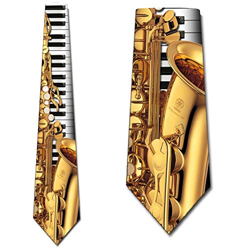Music Ties Mens Jazz Saxophone Piano Necktie by Three Rooker