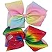 CÉLLOT 8 inch Hair Bows for Girls Alligator Clips Grosgrain Ribbon Rainbow Back to School Festival Christmas Bling Rhineston Hair Accessories for Baby Girls Toddler Girls Kids-Red Rainbow