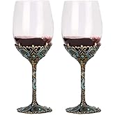 Simcat Handmade Painted Enamel Flower Glass Wine Glasses Transparent Refined Goblet, Stem For Cabernet, Gifts (2 Gift Box)