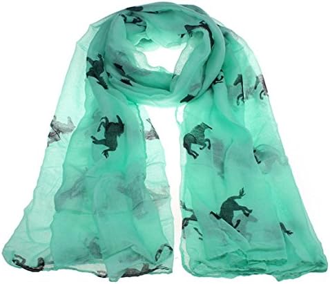 HN Fashion Women Running Horse Print Long Scarf (Green)