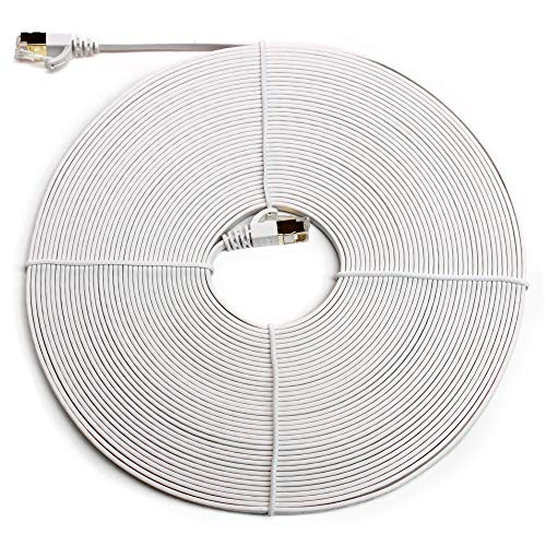 Tera Grand - 50FT - CAT7 10 Gigabit Ethernet Ultra Flat Patch Cable for Modem Router LAN Network, Gold Plated Shielded RJ45 Connectors, Faster Than CAT6a CAT6 CAT5e, White - Thumbnail 2