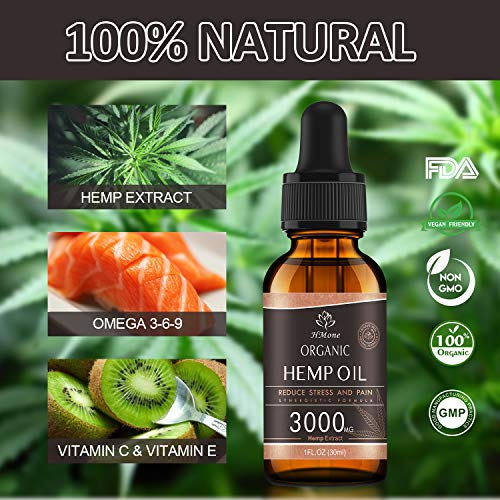 3000mg Pure Hemp Oil Extract - Anxiety & Stress Relief and Sleep Aid - 100% Organic, Vegan, GMO-Free, Natural