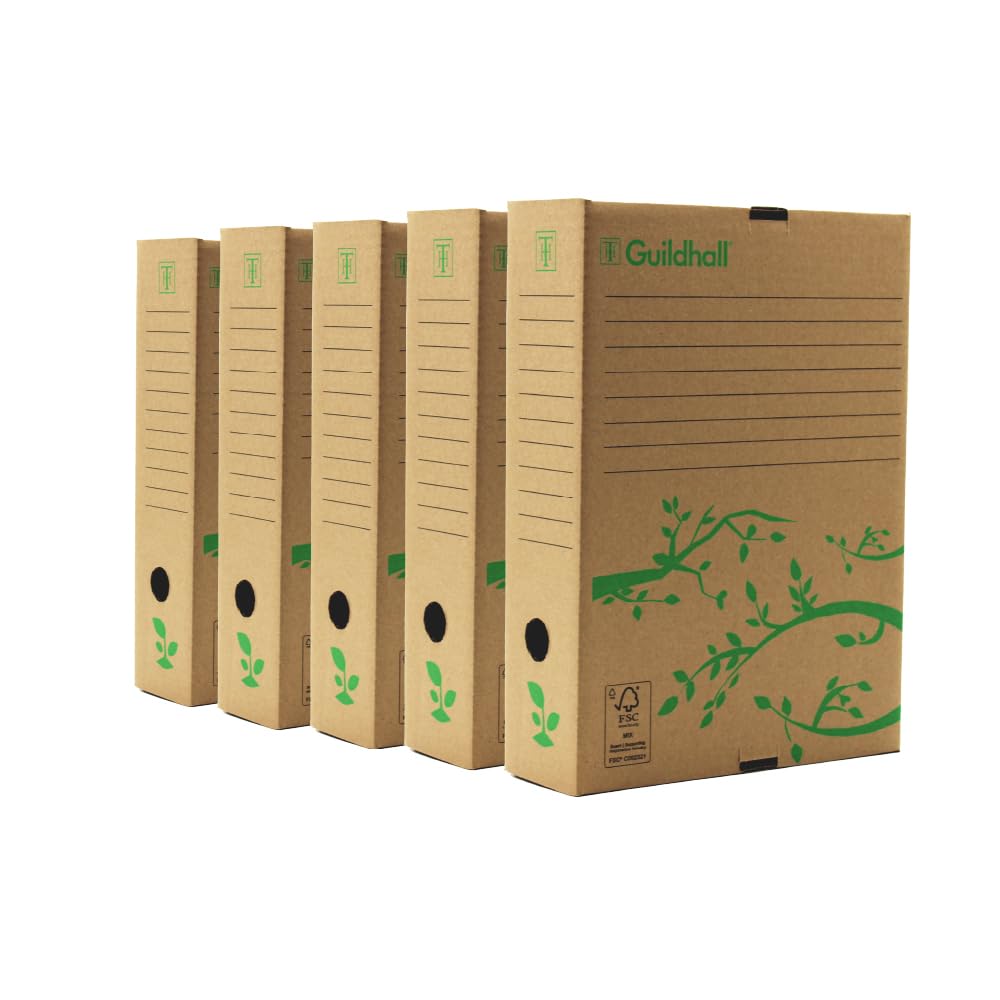 Exacompta Guildhall A4 Archiving Box Storage File Organiser, Pack of 5, Cardboard, Robust Home Office Stationery Eco Box For Documents and Files - 225/0001Z