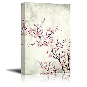Canvas Wall Art - Watercolor Painting Style Cherry Blossom on Branch - Giclee Print Gallery Wrap Modern Home Art Ready to Hang - 12x18 inches
