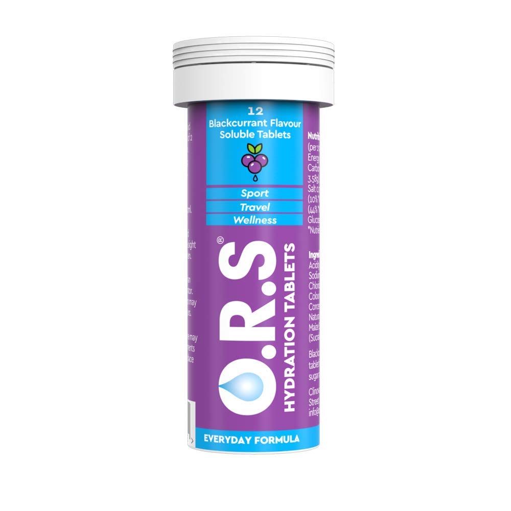 O.R.S Hydration Tablets with Electrolytes, Vegan, Gluten and Lactose Free Formula – Soluble Sports Hydration with Natural Blackcurrant Flavour, 12 Count