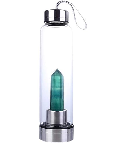 PROW Crystal Water Bottle Mit Amethyst - Edelstahl & Glas, 550 Ml, Lila Heilstein-Energie
