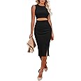 Pink Queen Women's Crew Neck Sleeveless Cutout Side Slit Knee Length Bodycon Midi Dress