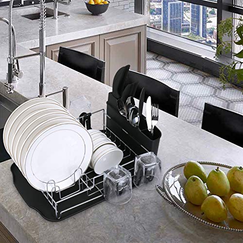 alvorog Dish Drying Rack Large Capacity Dish Holder Rack Microfiber Mat Included Fully Customizable Kitchen Organizer with Removable Drainboard/Cutlery Cup Holder (1-Tier) - Thumbnail 4
