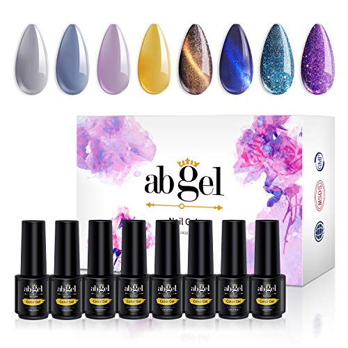 ab gel Nude & Glitters & Cat Eye Gel Polish Set - Popular in Fall Winter Nail Art Home Manicure Kit(8 Colors,5ml Each) - Thumbnail 6