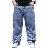 uhbkezy Baggy Jeans Men Relaxed Fit Straight Wide Leg Long Denim Pants Casual Work Hip Hop Jeans Trousers