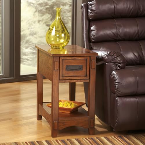 SIGNATURE DESIGN BY ASHLEY BREEGIN NEW TRADITIONAL WOODEN CHAIR SIDE END TABLE WITH 1 DRAWER AND 1 FIXED SHELF, BROWN