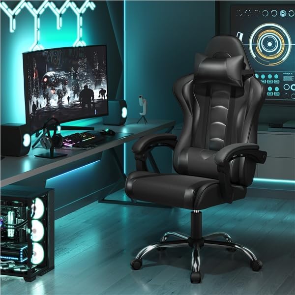 Cadeira gaming com massageador Cadeira ergonómica de escritório preta