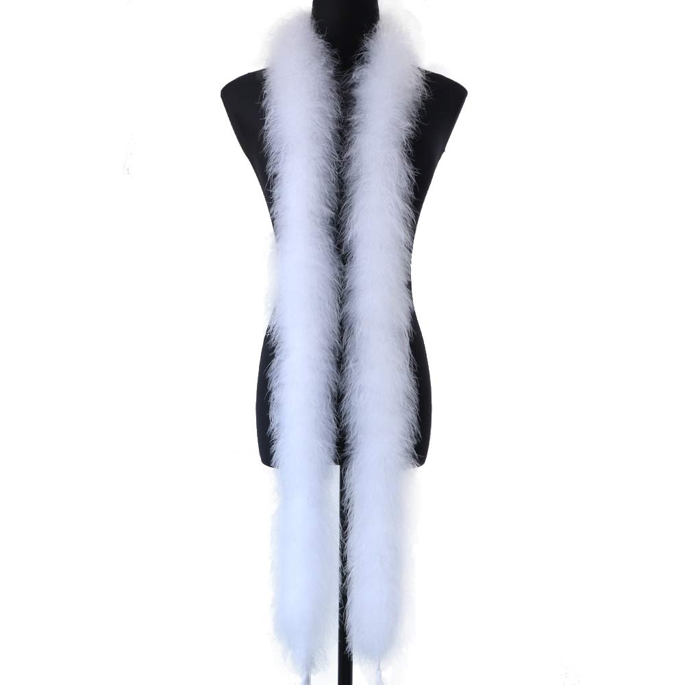 Fearafts 22 Gram Fluffy Marabou Feather Boa Fancy Dress for Women White Boa Wedding Carnival Decorations Christmas Tree Accessories,Pack of 2 Yards