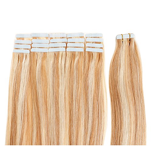 Tape in Hair Extensions Human Hair 20 inch 50g/pack 20pcs Seamless Skin Weft Remy Straight Hair P27/613# Strawberry Blonde - Thumbnail 2