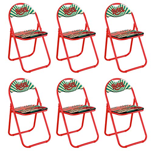 BAKAJI-Set-6-Pezzi-Sedie-Imbottite-Pieghevoli-Salvaspazio-Colore-Struttura-Grigio-Silver-Sedia-Metal-Rosso-retr