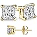 FANTOM Unisex Gold Overlay 925 Sterling Silver Princess Cubic Zirconia Square White Cz Stud Earrings